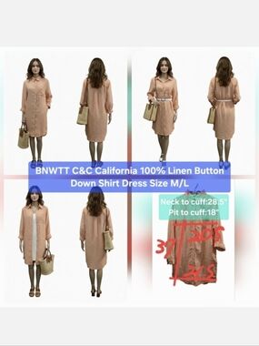 BNWTT C&C California Linen Button Down Shirt Dress Size M/L